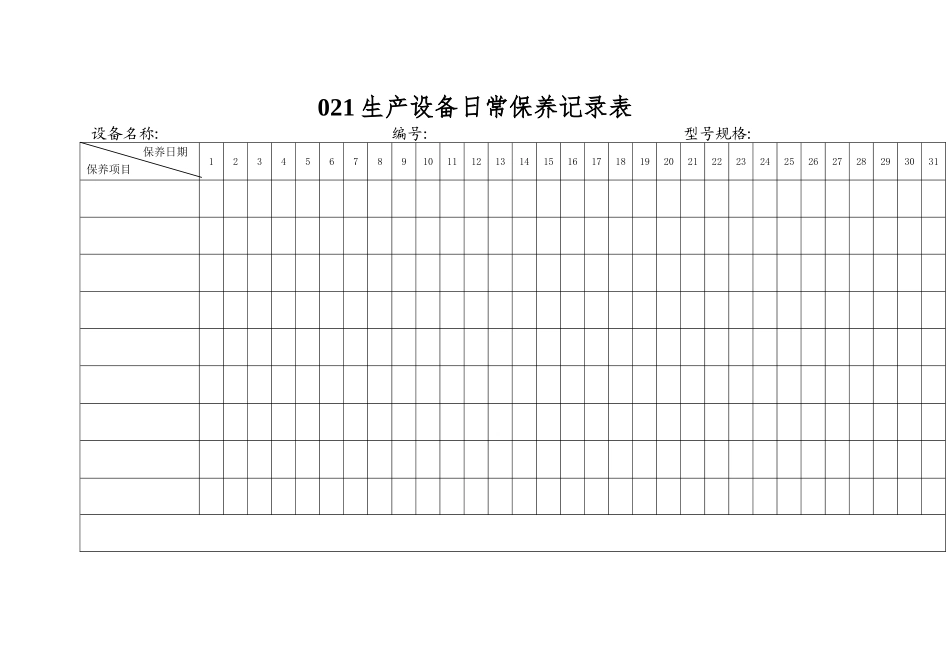 021生产设备日常保养记录表_第1页