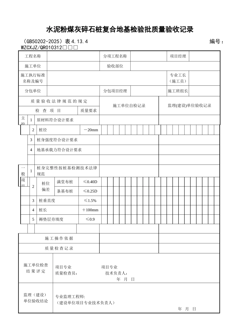 031水泥粉煤灰碎石桩复合地基检验批质量验收记录_第1页