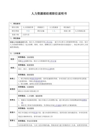 06-人力资源经理岗位职责说明书