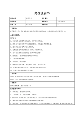 07-招聘专员岗位职责说明书