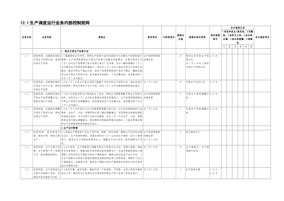 12.1生产调度运行业务控制矩阵_第1页