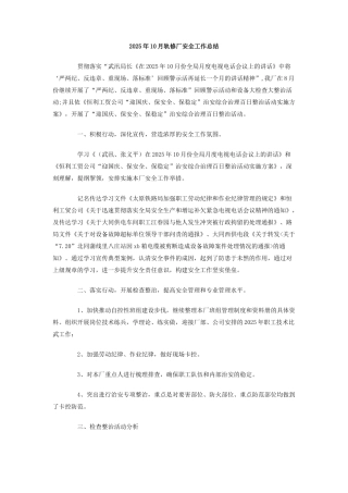2010年10月轨修厂安全工作总结