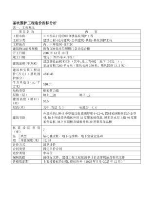 2010年医院综合楼深基坑围护工程造价指标分析