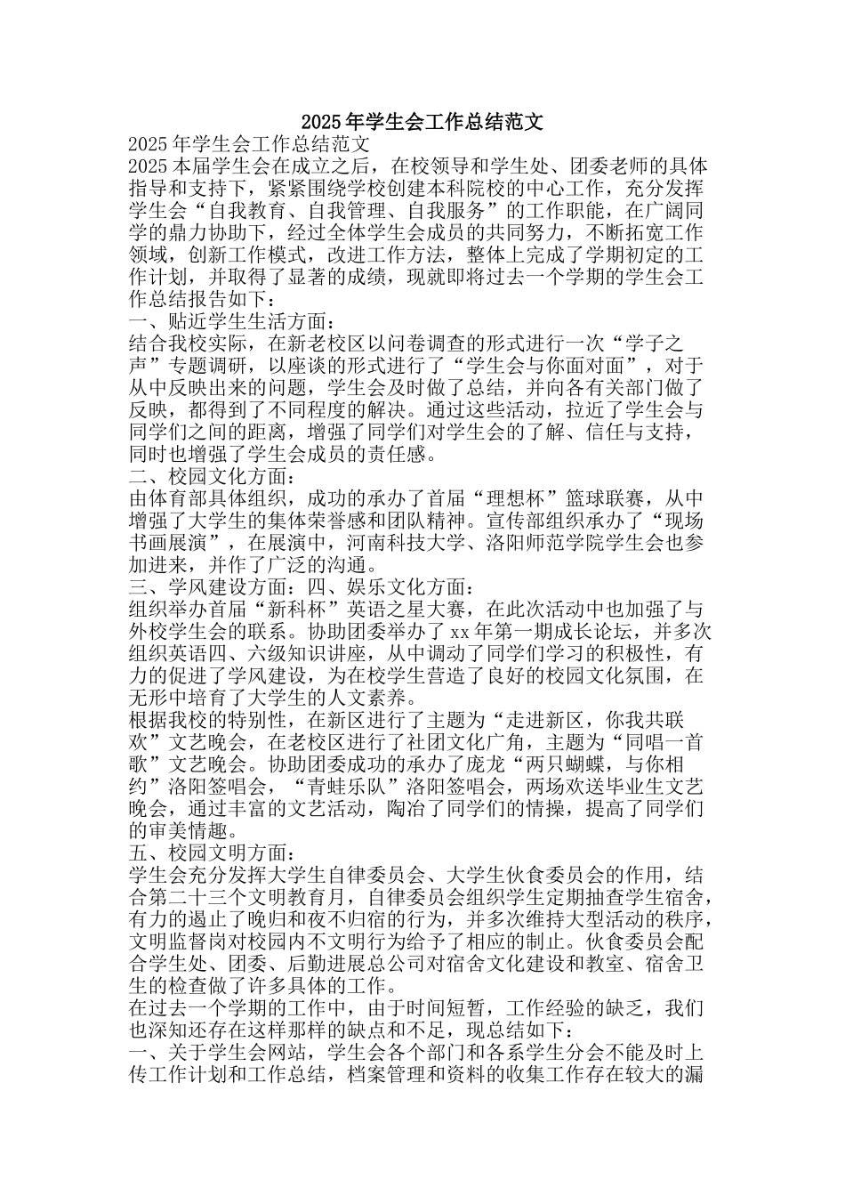 2011年学生会工作总结范文-精品范文资料_第1页