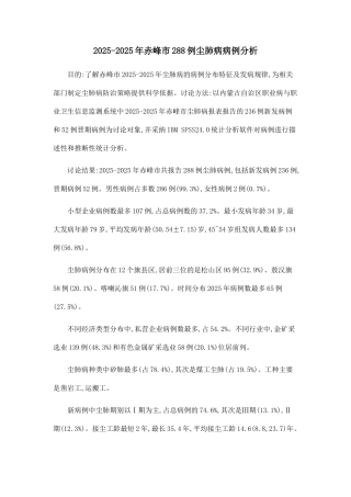 2025-2025年赤峰市288例尘肺病病例分析