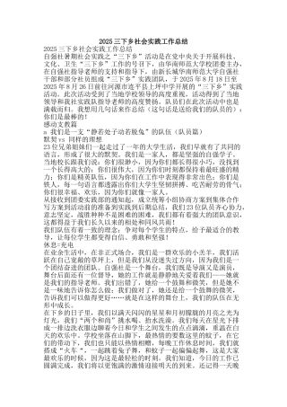 2025三下乡社会实践工作总结-精品范文资料