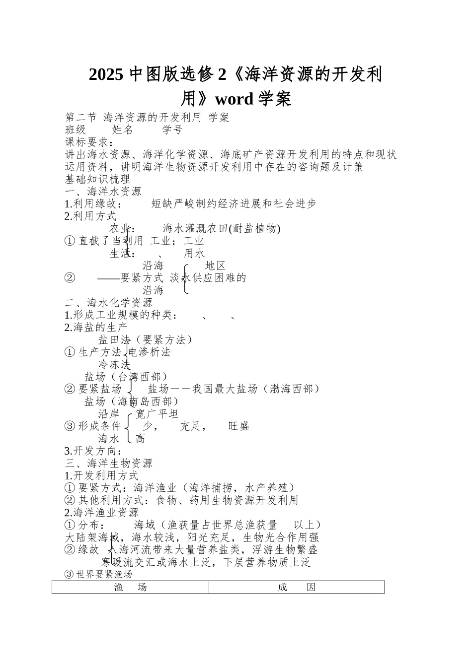 2025中图版选修2《海洋资源的开发利用》word学案_第1页