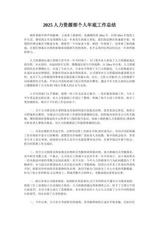 2025人力资源部个人年底工作总结