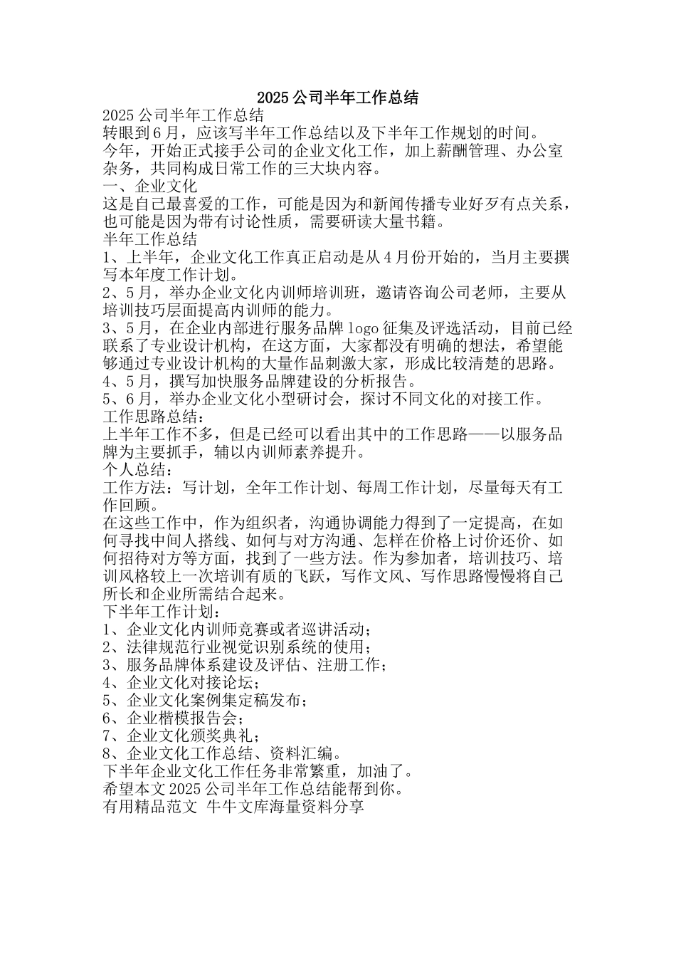 2025公司半年工作总结-精品范文资料_第1页
