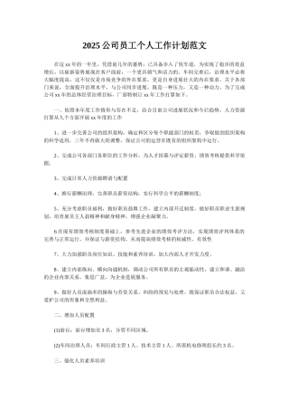 2025公司员工个人工作计划范文