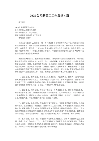 2025公司新员工工作总结4篇