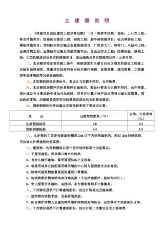 2025内蒙定额土建部分说明及工程量计算规则