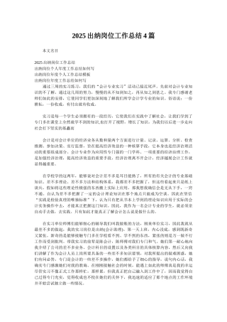 2025出纳岗位工作总结4篇