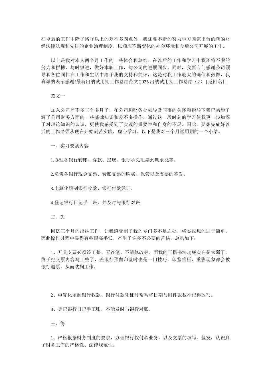 2025出纳试用期工作总结4篇_第2页