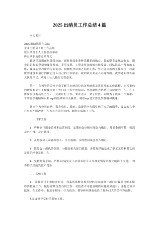 2025出纳员工作总结4篇