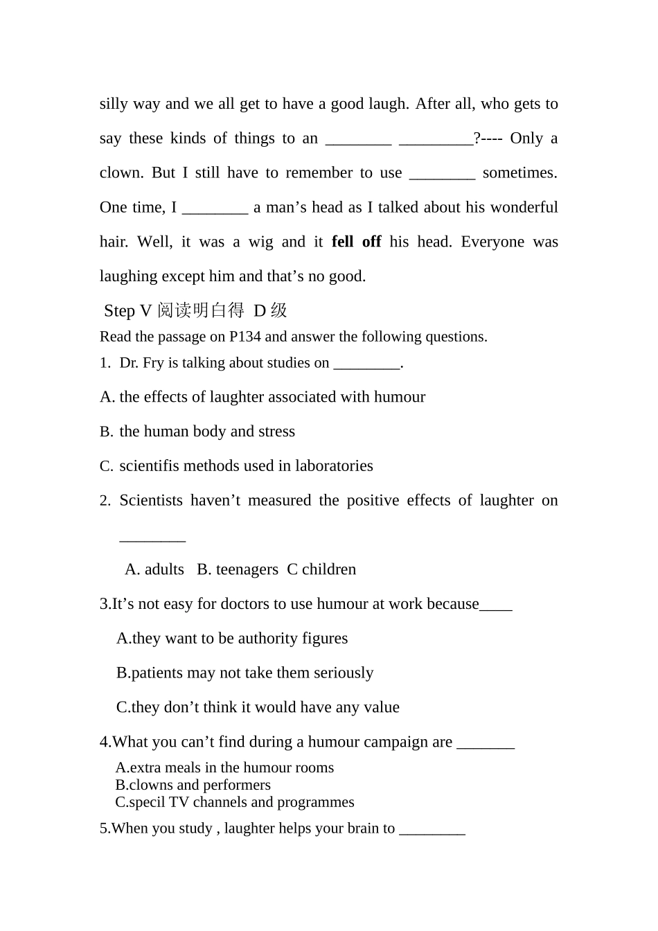 2025北师大版高二上unit17《laughter》word学案3_第3页