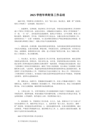 2025学校年终财务工作总结