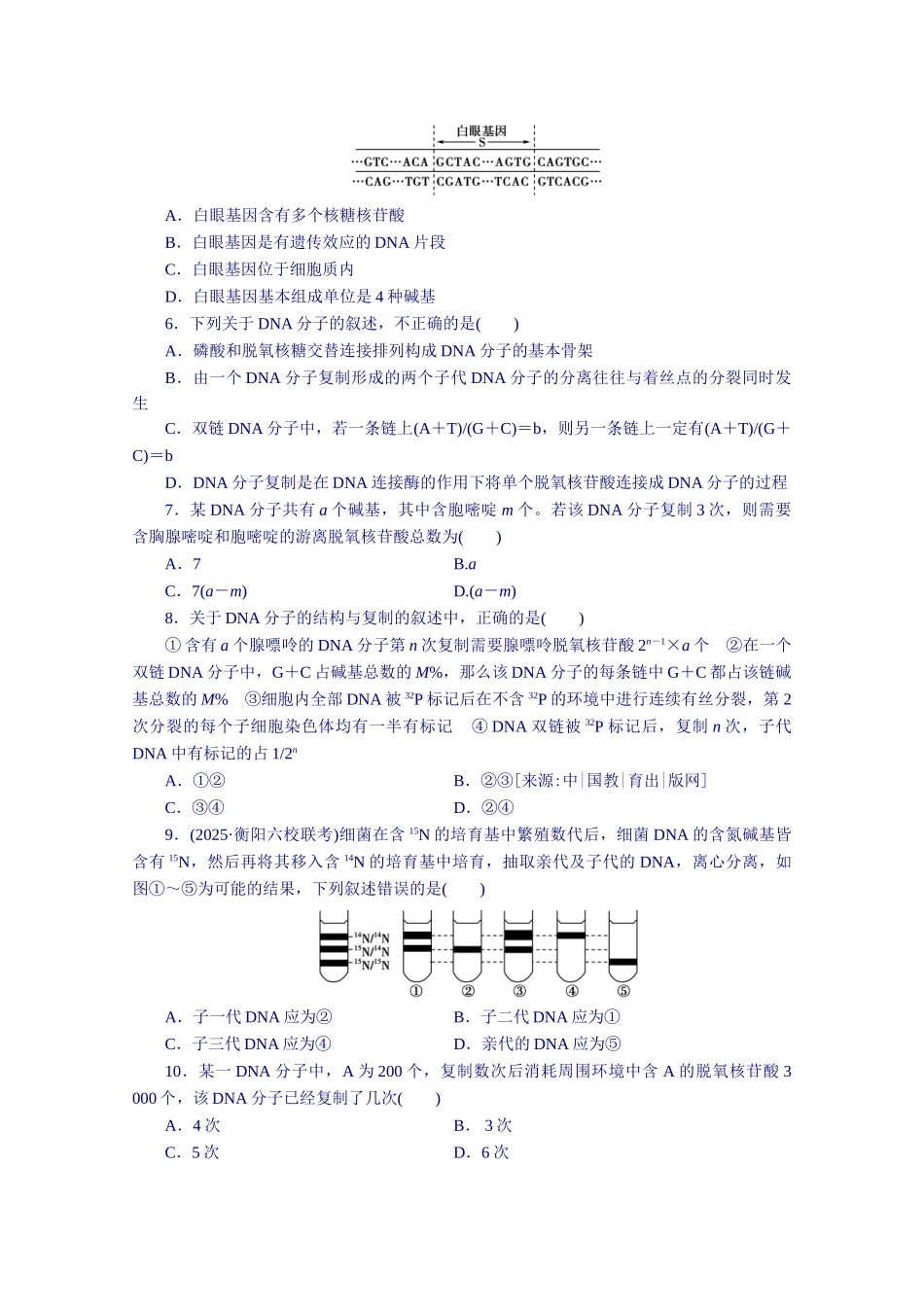 2025届高三生物一轮复习测试题课时作业：18DNA的结构和DNA的复制_第2页