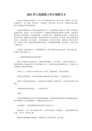 2025市人民医院工作计划范文0