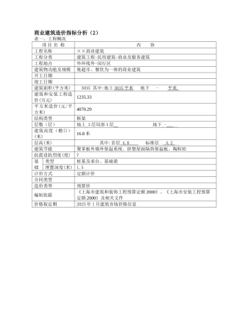 2025年3层商业建筑造价指标分析