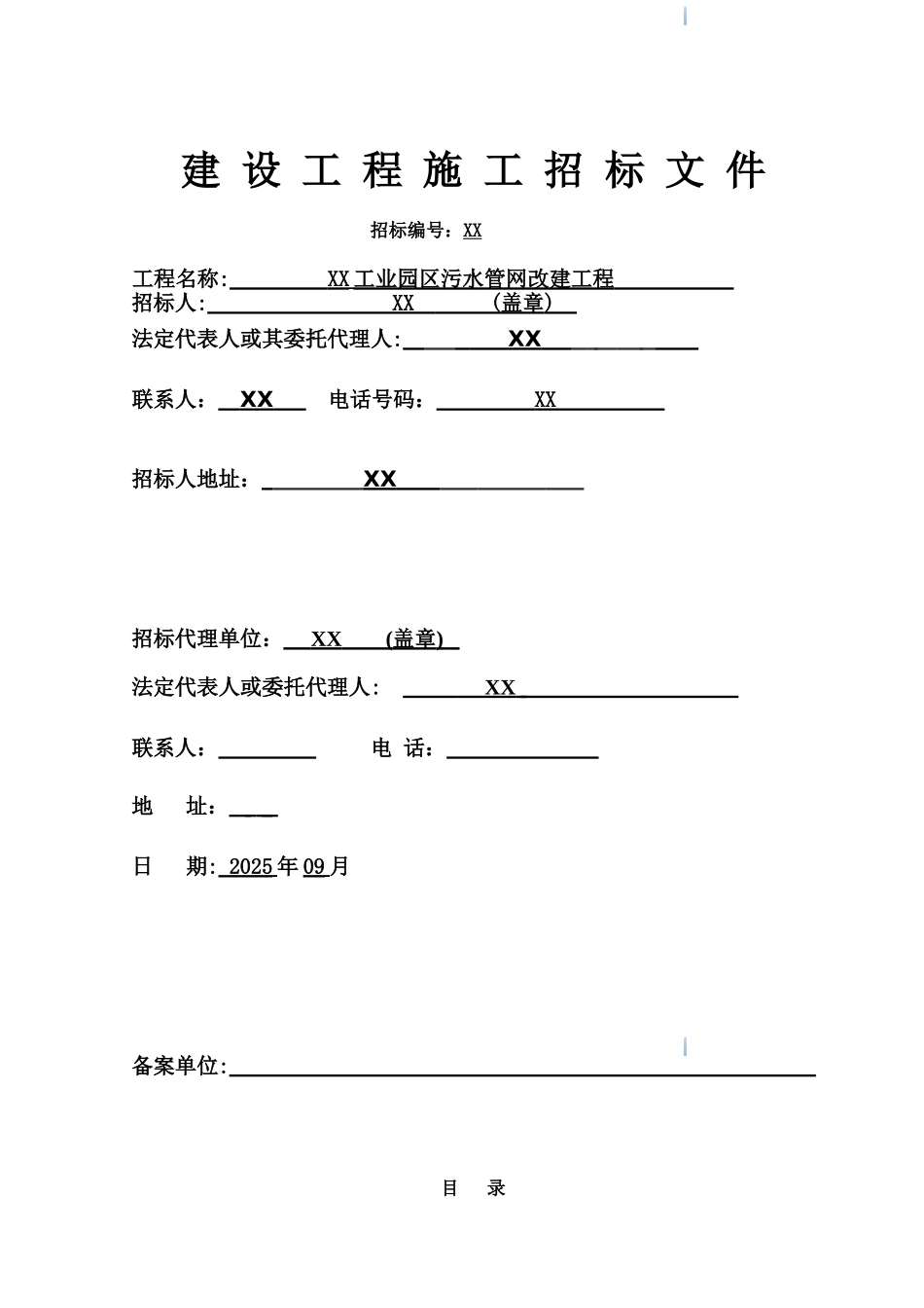 2025年9月工业园区污水管网改建工程招标文件_第1页