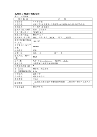 2025年上海8层办公楼造价指标分析