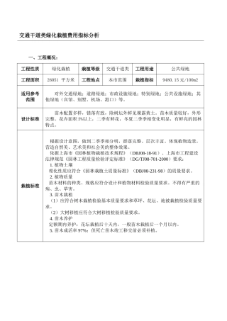 2025年上海交通干道类绿化栽植费用指标分析