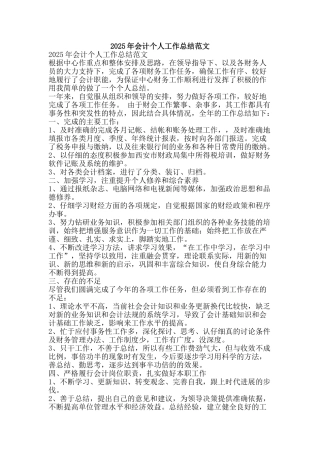 2025年会计个人工作总结范文-精品范文资料