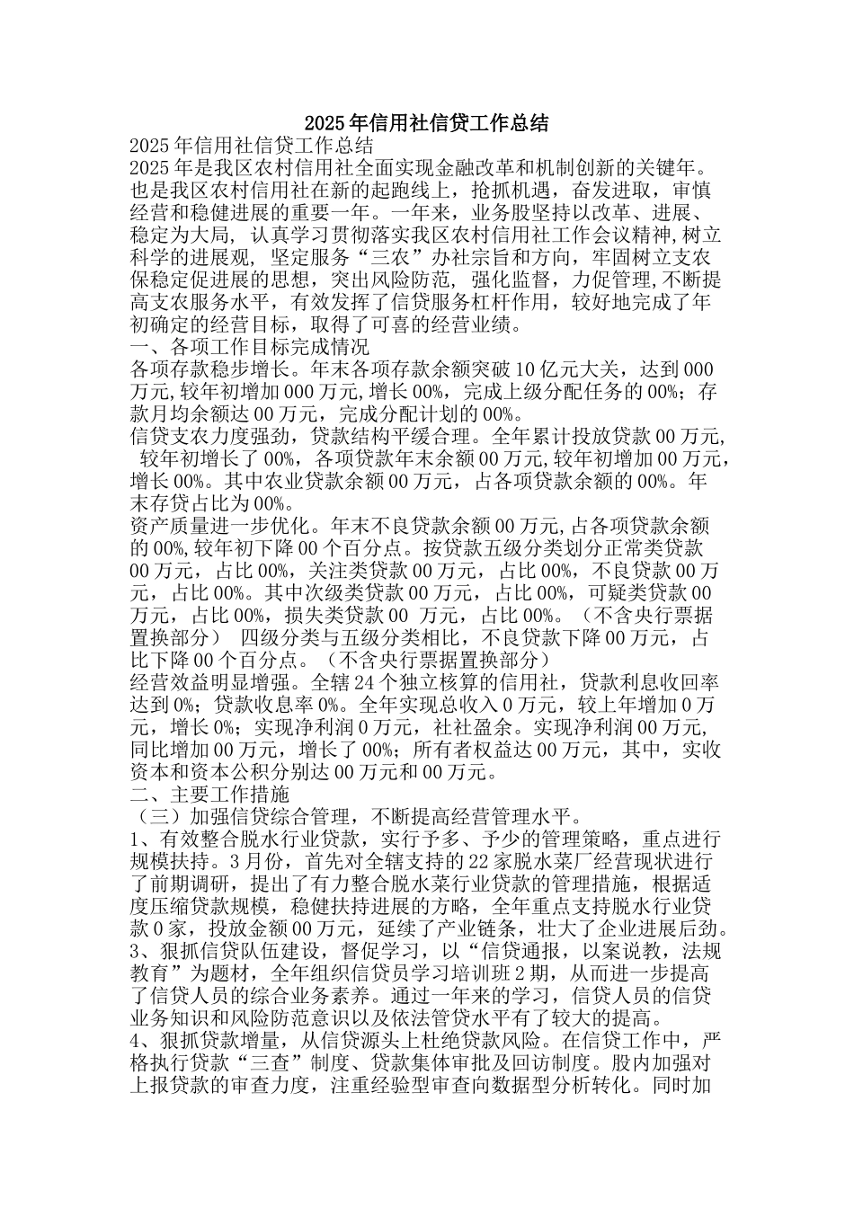 2025年信用社信贷工作总结-精品范文资料_第1页