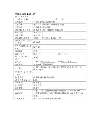2025年停车场造价指标分析