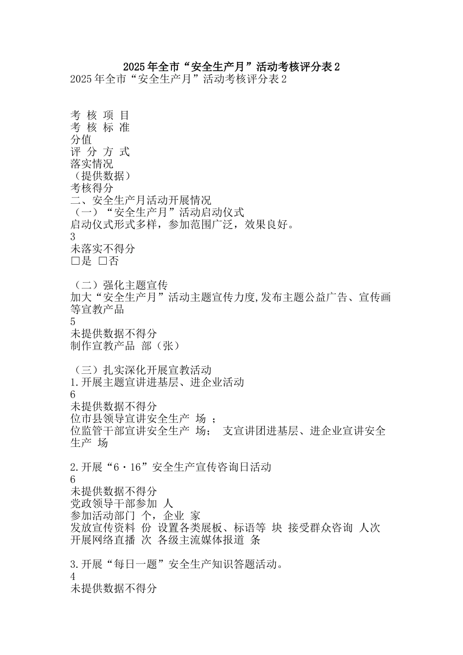 2025年全市“安全生产月”活动考核评分表2_第1页