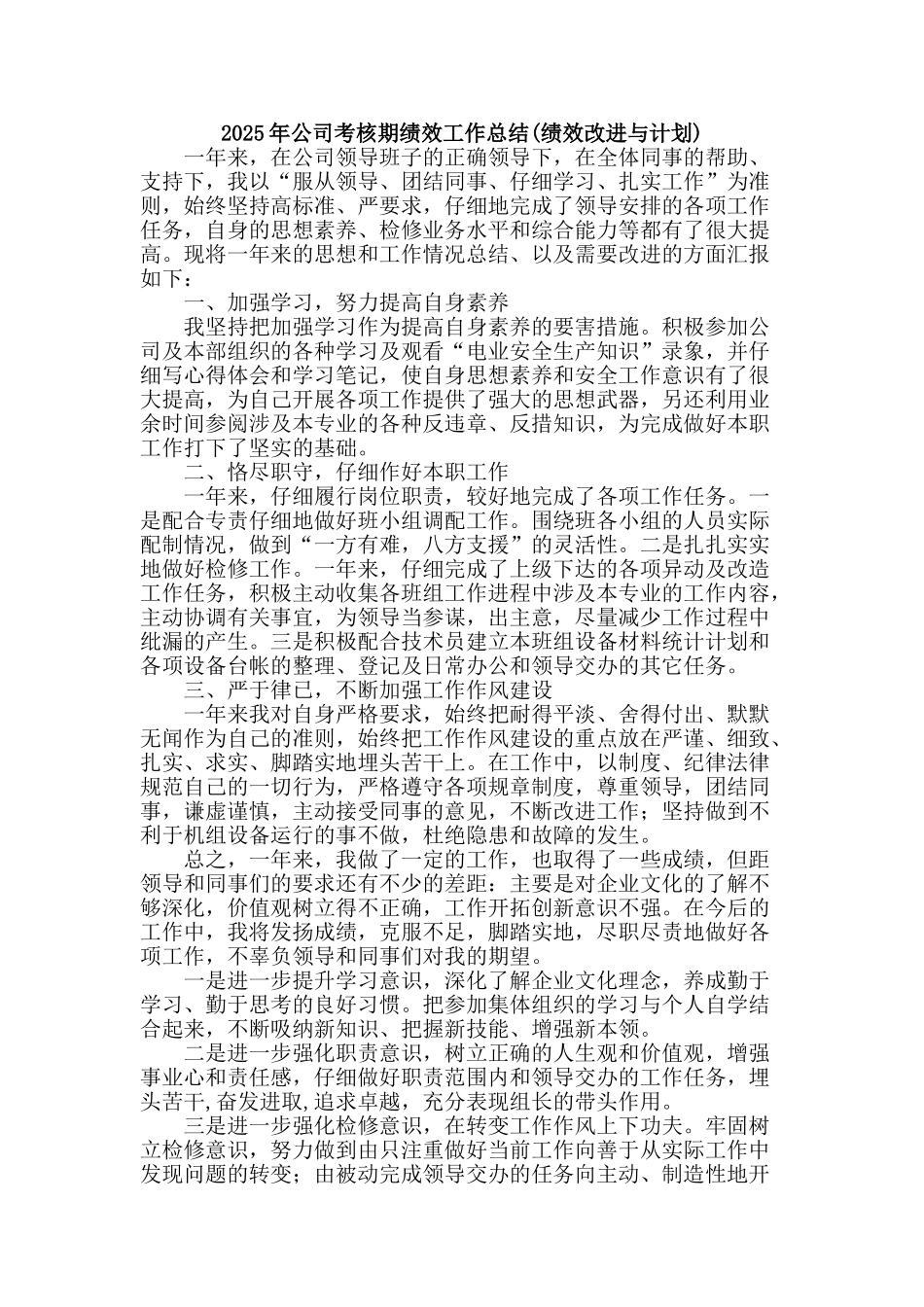 2025年公司考核期绩效工作总结_第1页