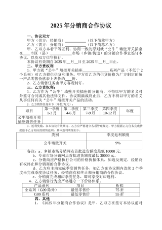 2025年分销商合作协议