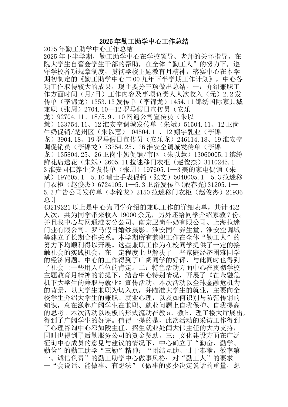 2025年勤工助学中心工作总结-精品范文资料_第1页