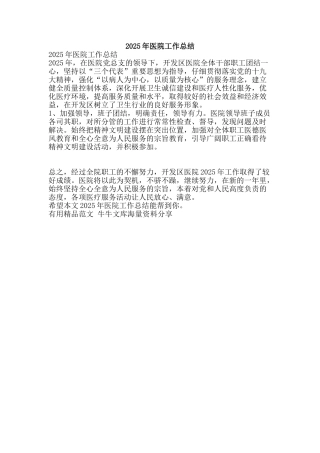 2025年医院工作总结-精品范文资料