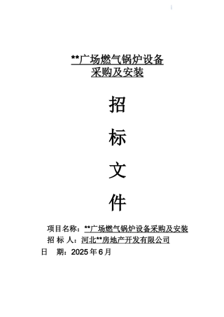 2025年商业综合体燃气锅炉设备采购及安装招标文件