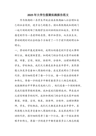 2025年大学生假期实践报告范文