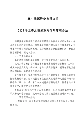 2025年工资总额管理办法
