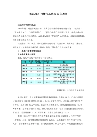 2025年广州楼市总结与07年展望