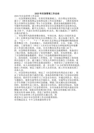 2025年应急管理工作总结-精品范文资料