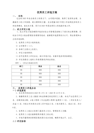 2025年度优秀员工评选方案