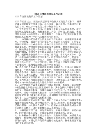 2025年度医院院长工作计划