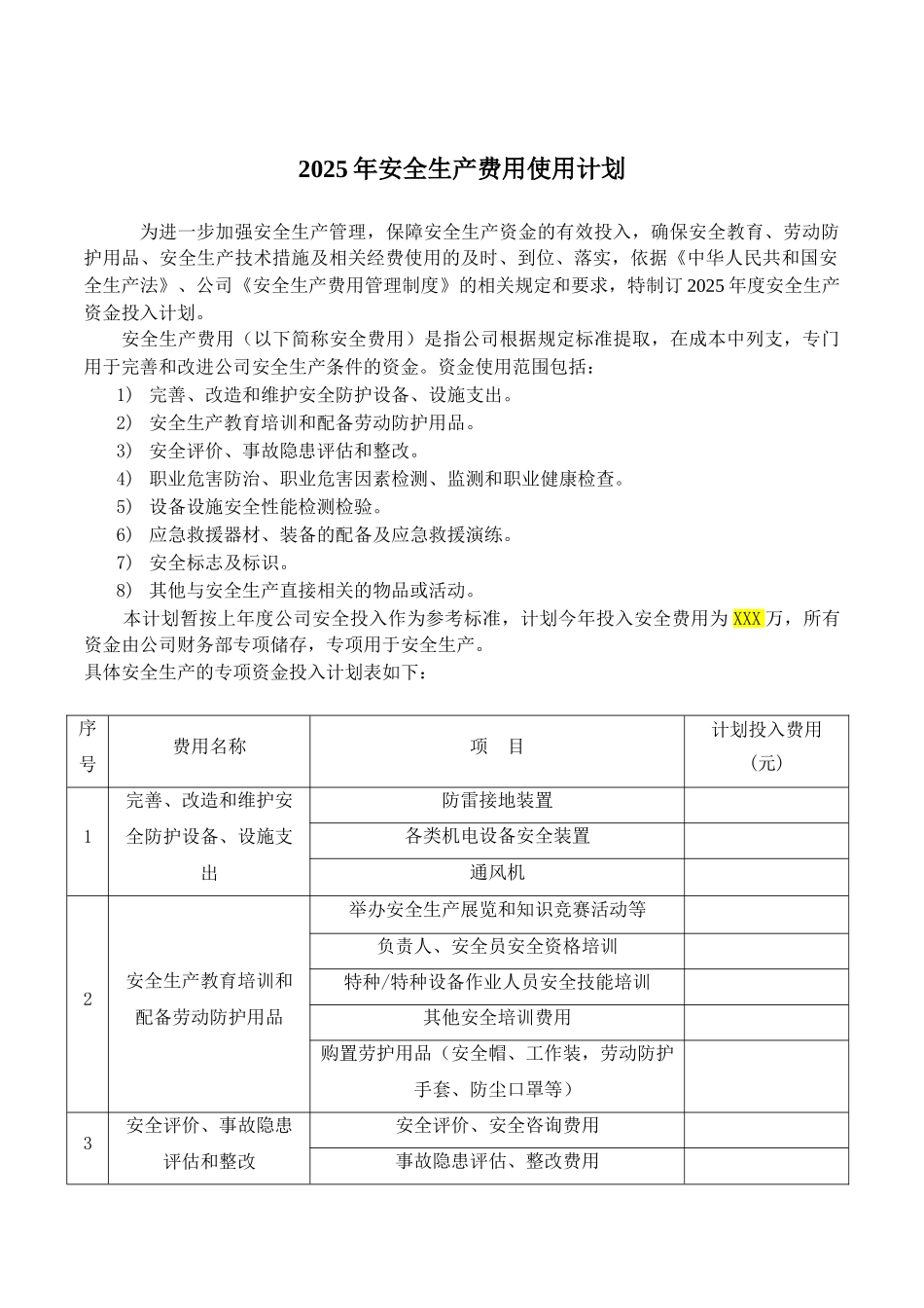 2025年度安全投入计划_第1页