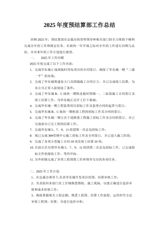 2025年度预结算部工作总结