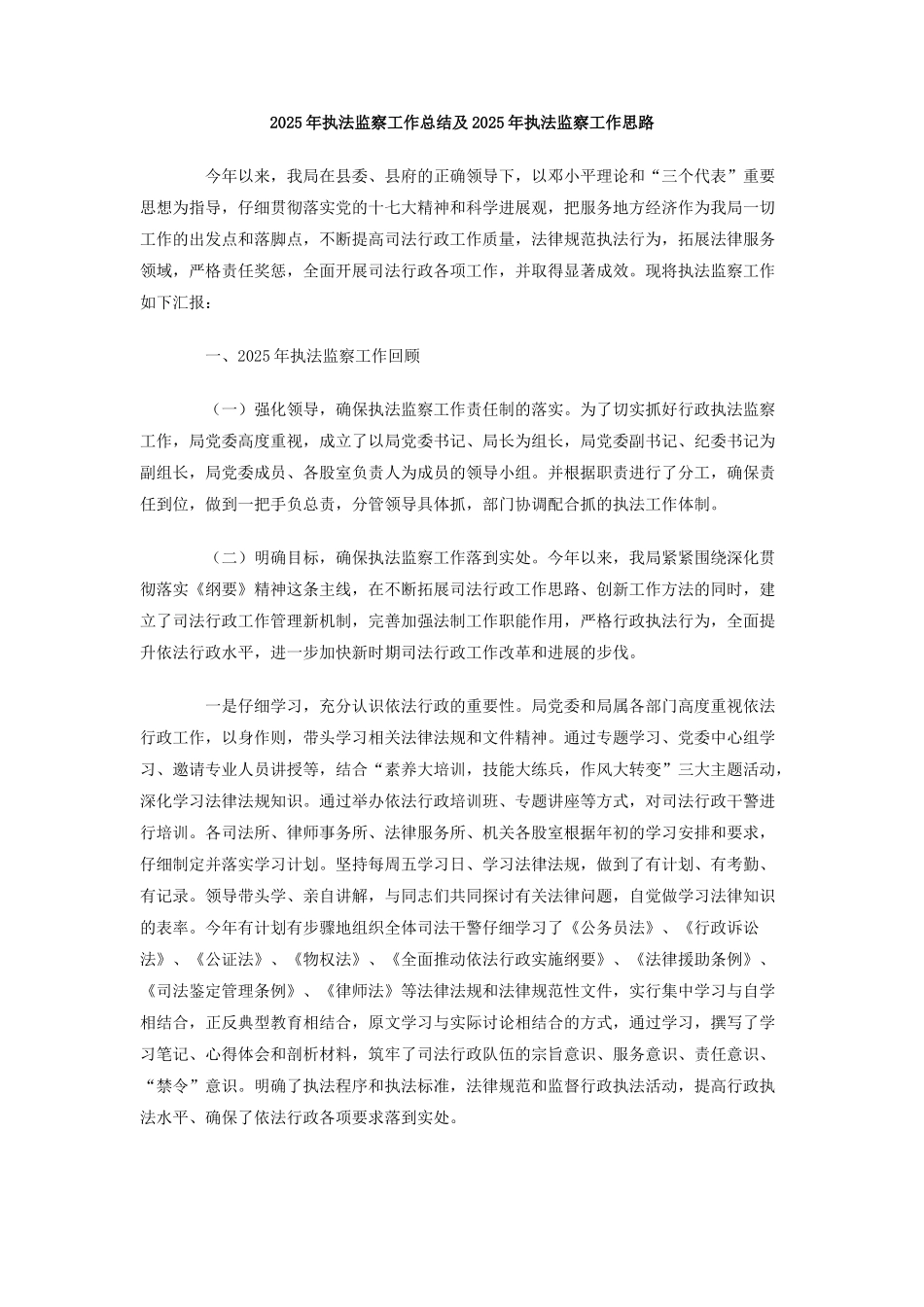 2025年执法监察工作总结及2025年执法监察工作思路_第1页