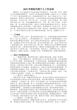 2025年招标代理个人工作总结