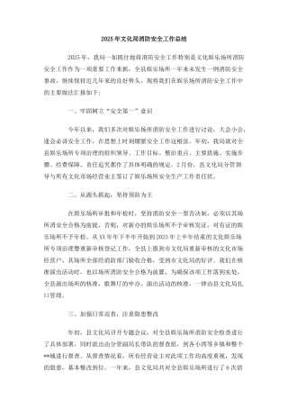 2025年文化局消防安全工作总结