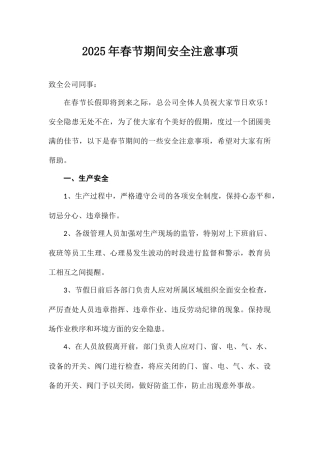 2025年春节期间安全注意事项