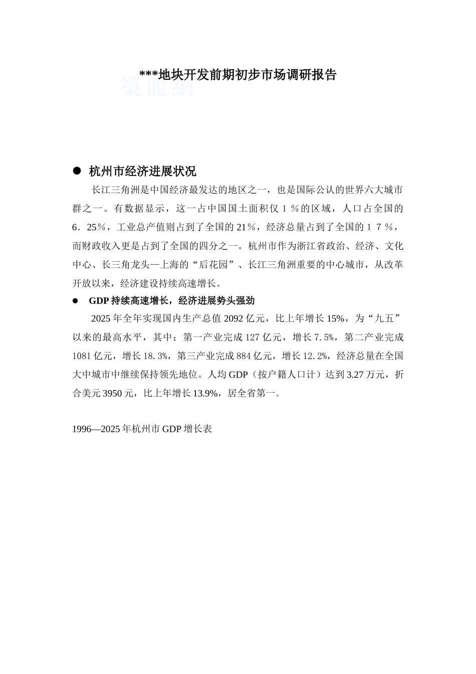 2025年杭州某地块开发前期初步市场调研报告_第1页