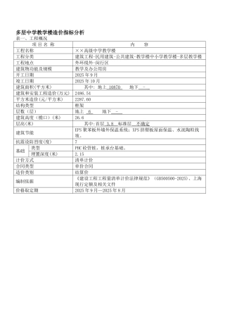 2025年某6层教学楼造价指标分析(桩承台基础)